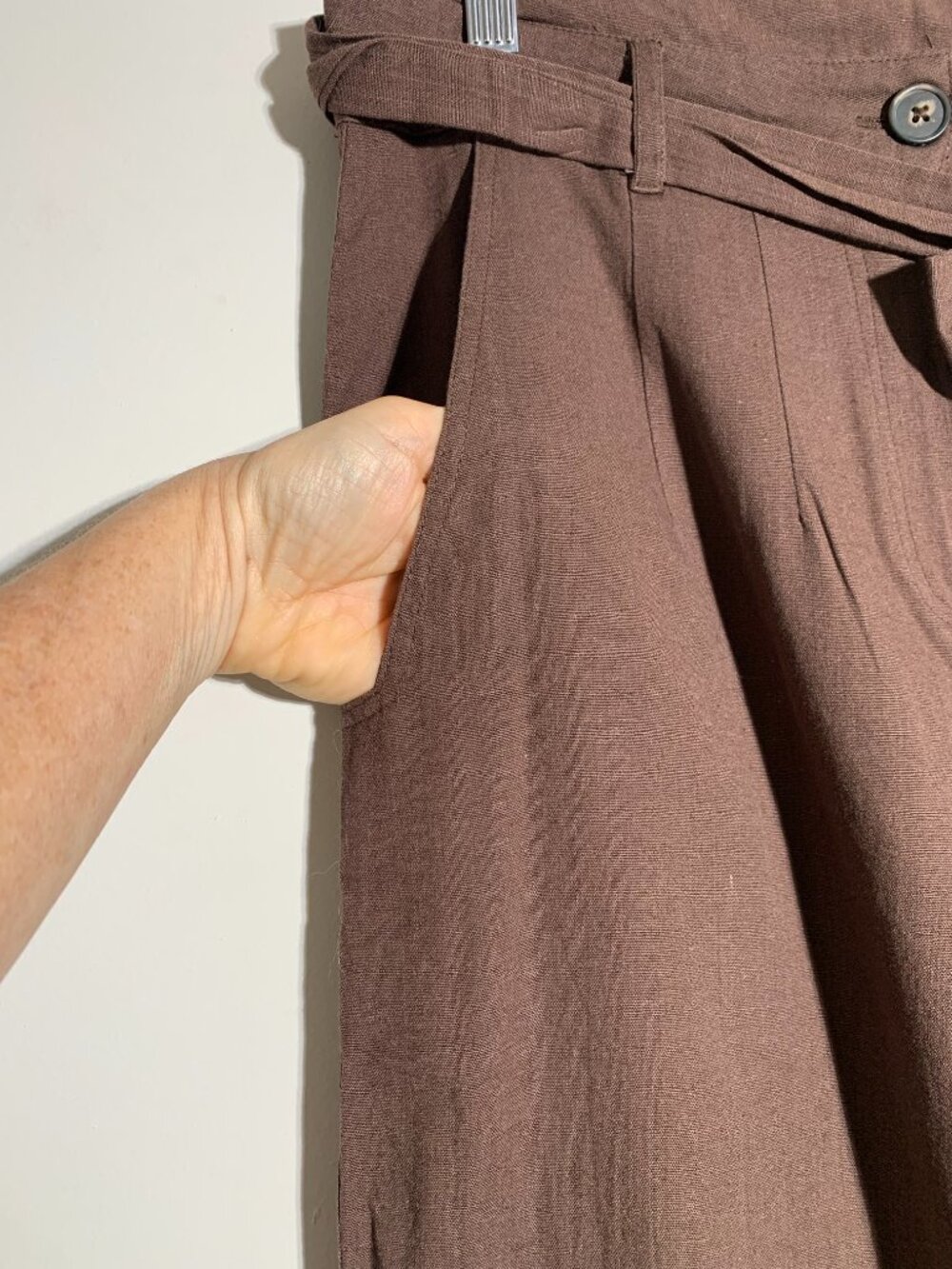 NWT NA-KD Brown Linen Blend Wide Leg Pants Tie Waist Trousers Minimalist L - Picture 5 of 9